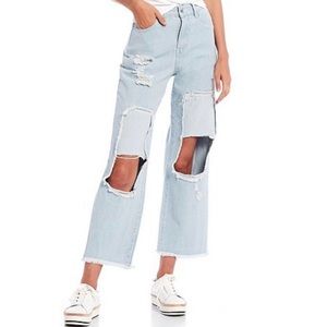 NEW Chelsea & Violet High Rise Fringe Cut Out Cropped Jeans